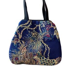 Elegant Blue Peacock Pattern Tote Bag